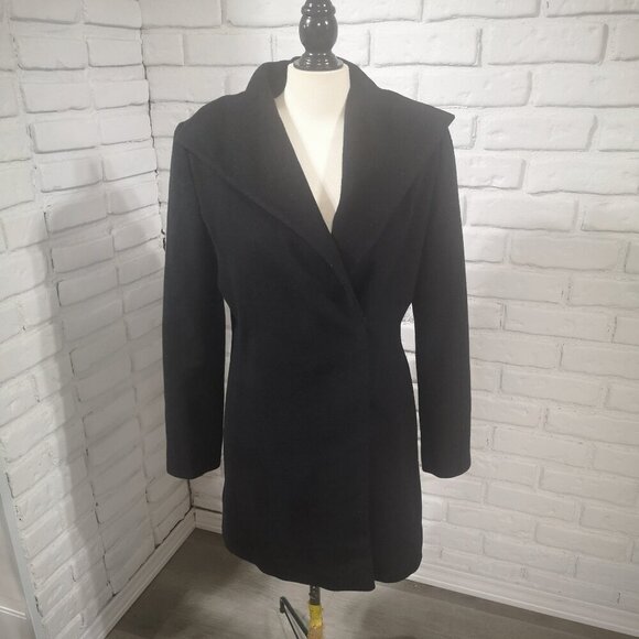 Calvin Klein Ladies Size 8 Black Wool Blend Fully Lined Pea Coat - Picture 1 of 11